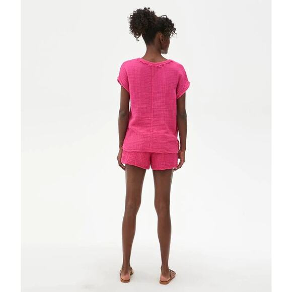 Michael Stars Peggy Cotton Gauze Pull On Lined Shorts Azalea Hot Pink Large NEW - Picture 4 of 6